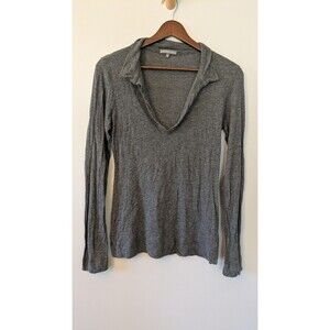 James Perse Womens Long Sleeve Shirt Wool Preppy Collared Plunge Base Size 3 / L